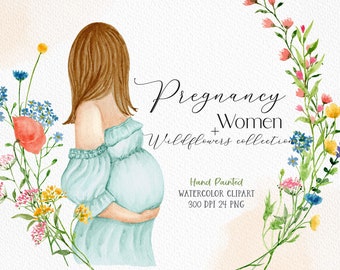 Watercolor pregnancy clipart newborn clipart baby shower clipart woman watercolor digital pregnancy