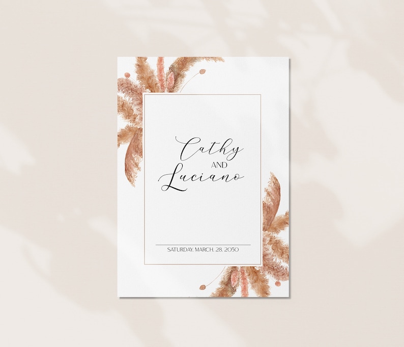 Dried Pampas Grass Frames Watercolor Clip Art. boho wedding watercolor floral frame png dried leaves wedding invitation frames image 5