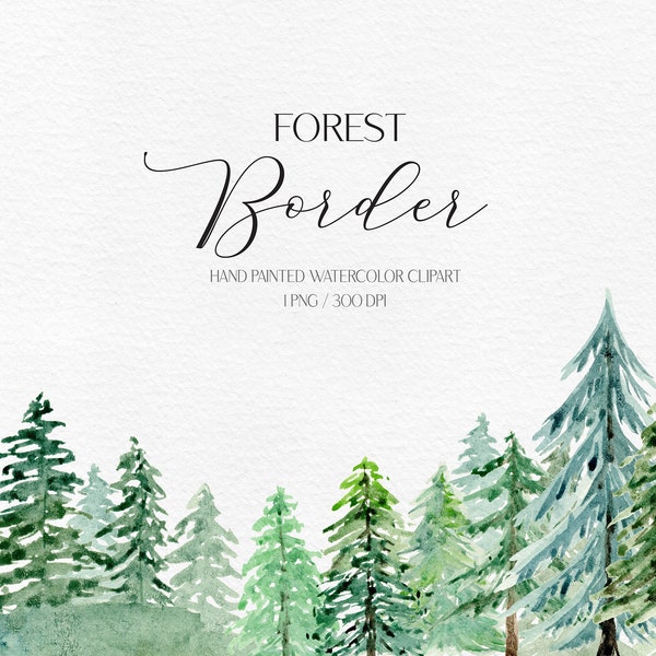 Watercolor forest Digital Border Clipart Nature clipart Mountain clipart  Forest green Wedding Invite