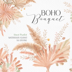 Bouquet boho séché Aquarelle Clip Art Aquarelle pampas bouquet feuilles séchées Clip art Bouquet de fleurs séchées png boho bouquet de mariage