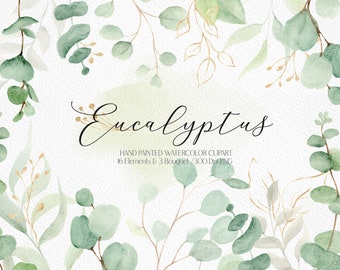 Watercolor Eucalyptus Clipart  Greenery Clipart Green and Gold Eucalyptus Bouquet Green Leaves