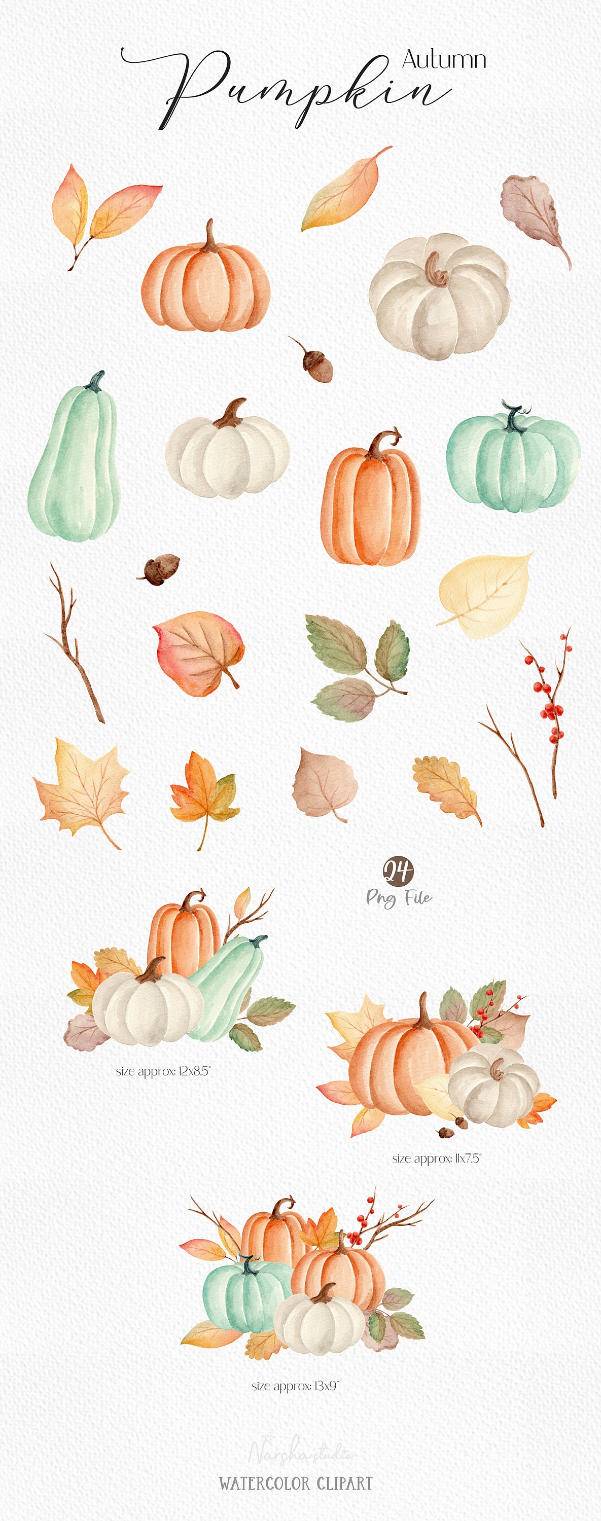 Watercolor Fall Clipart Watercolor Pumpkins Clipart Pumpkin ...