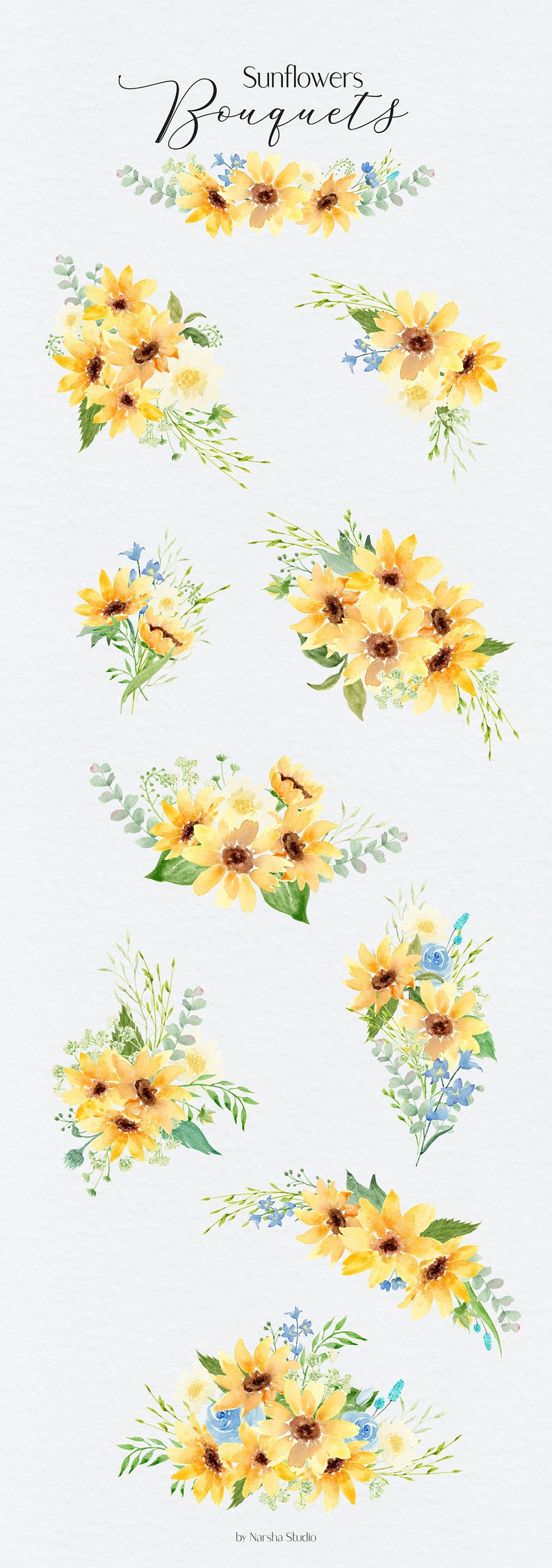 Watercolor Sunflower Clipart Sunflower Bouquet Png Watercolor Flowers ...