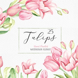 Lente roze tulp aquarel clip art/Floral clipart/botanische clipart/aquarel bloemen boeket/bloemen bruiloft decor