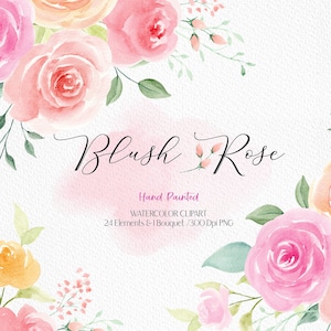 Blush roze roos Aquarel Bloemen Clip Art / Floral Clipart / handgetekende clip art / Aquarel Bloemen Boeket / Floral bruiloft Decor