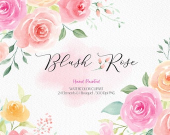 Blush pink rose Watercolor Flowers Clip Art/ Floral Clipart/ hand drawn clip art/ Watercolor Flowers Bouquet / Floral wedding Decor