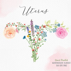Anatomical Uterus flower watercolor clipart Medicine Poster Nurse doctor gift Anatomical Art Pregnant Gift