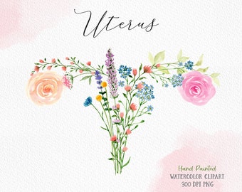 Anatomical Uterus flower watercolor clipart Medicine Poster Nurse doctor gift Anatomical Art Pregnant Gift