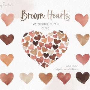 Braune Herzen Aquarell Clip Art/ Valentine es Watercolor Love Herzen/ Braunes Herz Png/ Boho Herz Png/ Valentines png/ Sublimation Designs