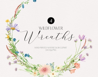 Watercolor wreath clipart boho wreath png flower wreath png digital frames wildflower wedding invitation frames