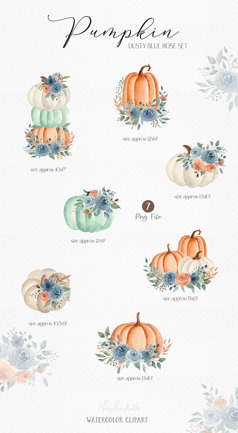 Watercolor Floral Pumpkin Clipart Autumn Bouquet Watercolor Pumpkin ...