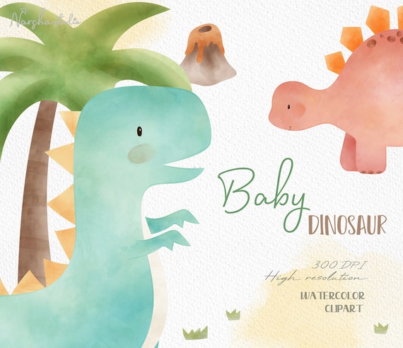 Watercolor Baby Dinosaur Clip Art/ Dinosaur Illustration/ Dinosaur Decor/ Nursery Dinosaur/ Watercolor Dinosaurs/ Baby Shower Decor