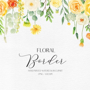 Aquarel Bloemen Rand Digitale Clipart Geel en groen Aquarel Bloem Clipart Bloem Frame Bruiloft Uitnodiging