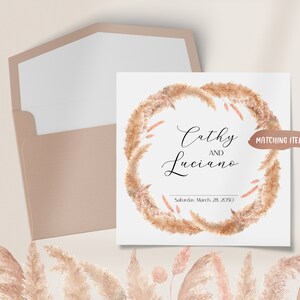 Dried Pampas Grass Frames Watercolor Clip Art. boho wedding watercolor floral frame png dried leaves wedding invitation frames image 6
