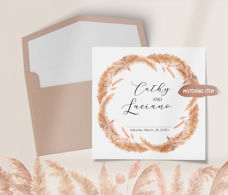 Dried Pampas Grass Frames Watercolor Clip Art. boho wedding watercolor floral frame png dried leaves wedding invitation frames image 6
