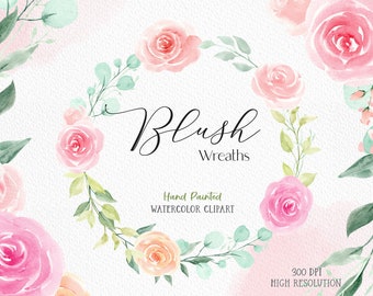 Watercolor Flowers Clipart Pink Blush Rose wreath Clip Art watercolor flowers png pink flowers png