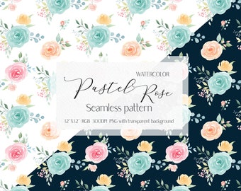 Perzik en Mint Roze Aquarel rose digitaal papier Naadloze Patronen bloemenachtergrond roze bloemen PNG