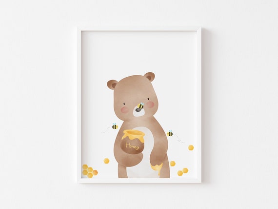 Bear With Honey/ Honey Bear/ Bear Poster/ Bear Wall Art Print/ Bear Poster Art/ Cute Bear Poster/ Happy Poster/Nursery decor/Kids bear print