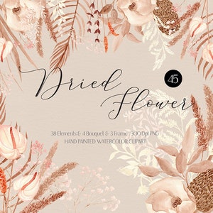 Aquarelle fleur séchée clipart boho fleur clipart boho bouquet clipart cadre floral png fleurs frontière mariage Invitation png