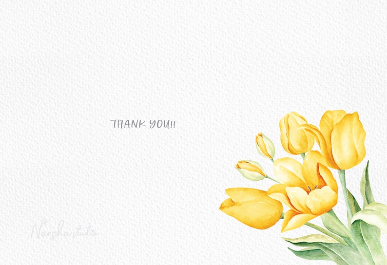 Spring Yellow Tulip Watercolor Clip Art/ Yellow Tulip png/ Floral Clipart/ Botanical Clipart/ Watercolor Flowers Bouquet image 5