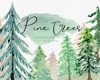 Watercolor pine tree Clipart Pine tree art Pine tree Digital Nature Clip Art  Hand Painted Clipart Forest Clipart