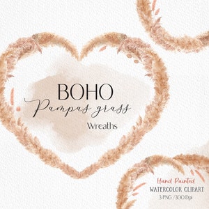 Pampas Grass wreath Aquarelle Clip Art. Aquarelle pampa herbe cadre floral clipart sec pampa herbe décor couronne de mariage png
