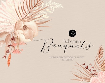 Boho flower clipart boho clipart dried flower clipart bohemian clipart dried palm leaves dried bouquet png