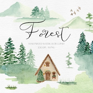 Acuarela bosque clipart montaña clipart casa acuarela paisaje clipart acuarela verdor montaña boda png