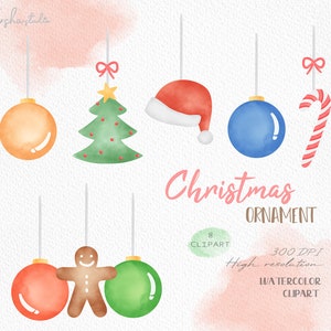 Christmas Ornament Clipart/ Christmas Balls/ Christmas Graphics/ Xmas Clipart/  Ornament Png/ Ornament Watercolor/ Ornament Printable