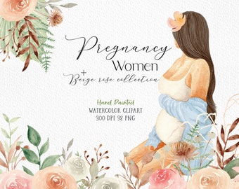 Boho watercolor pregnancy clipart boho clipart newborn clipart planner clipart digital pregnancy floral clipart