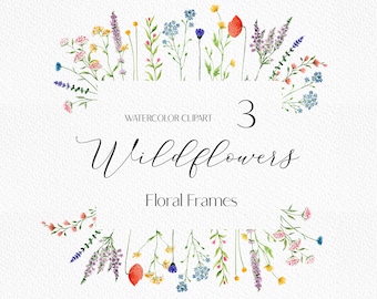 Watercolor Wildflowers Frame clipart  flower frame png botanical greenery frames wildflower wedding invitation frames