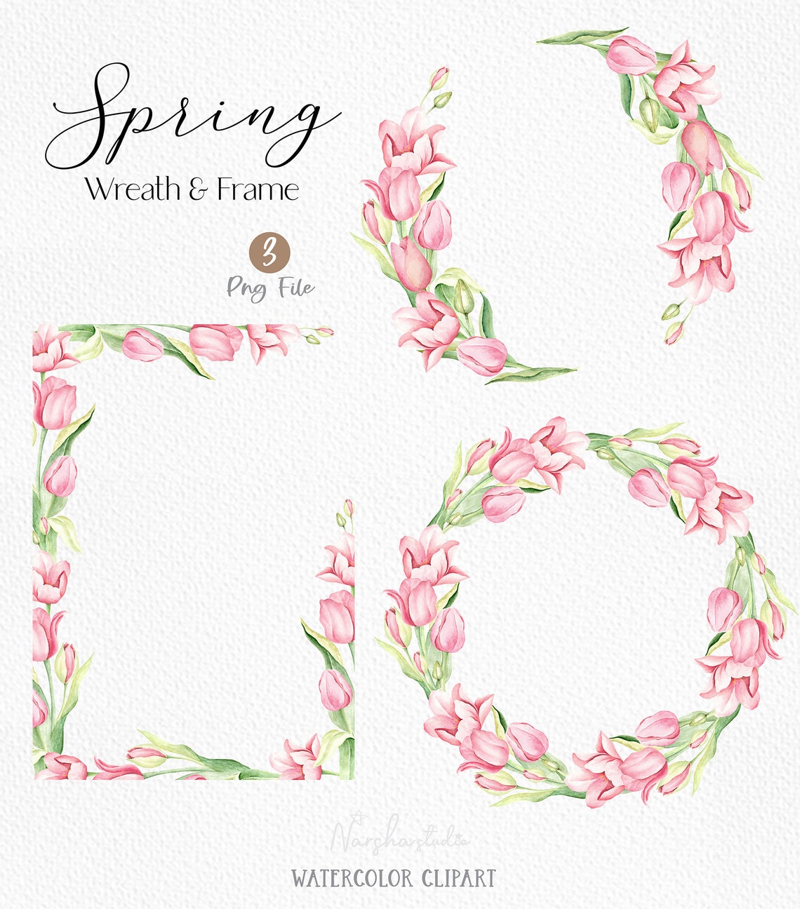 Spring Floral Wreath & Frames Watercolor Clip Art/ Flower Wreath Png ...