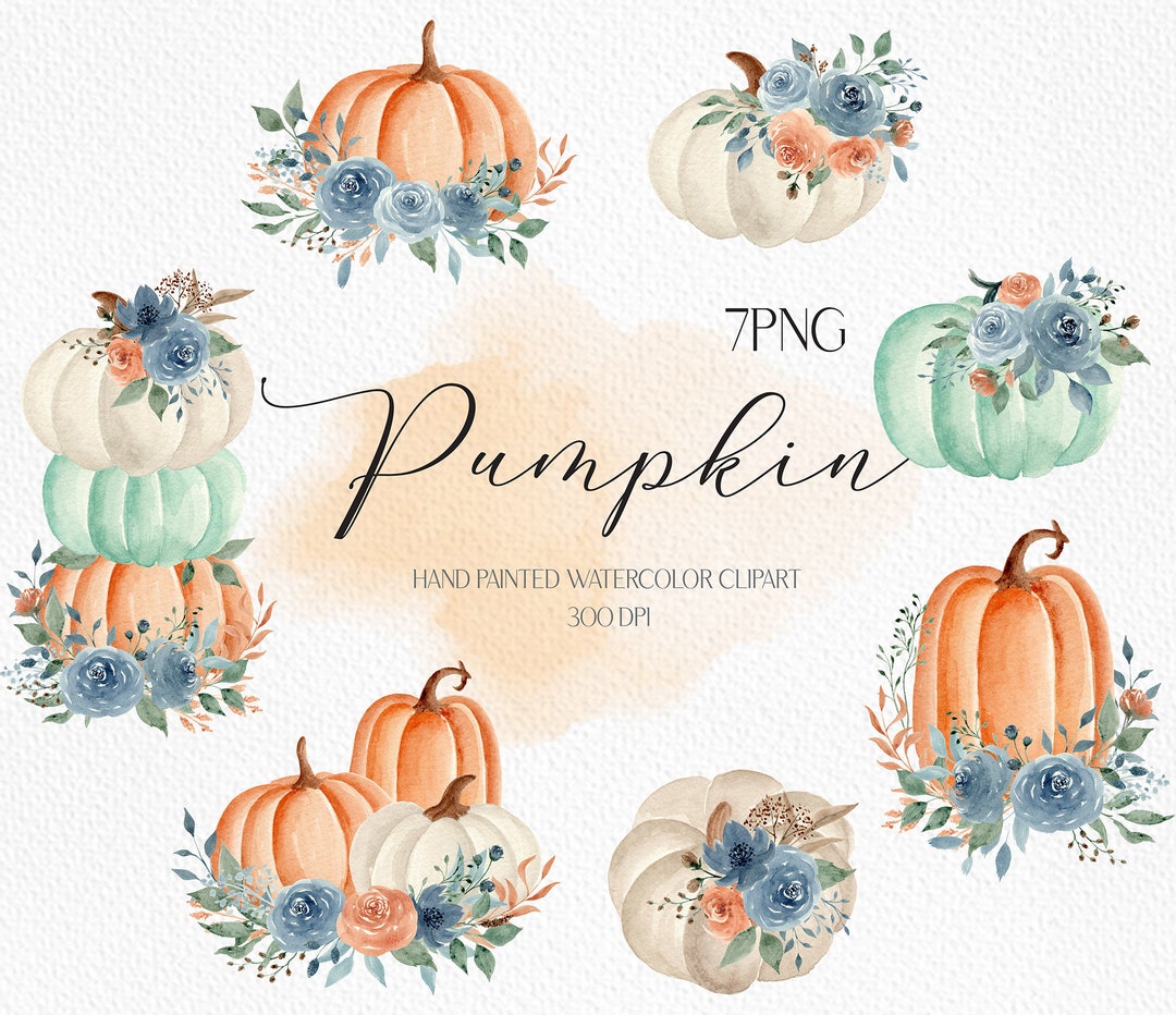 Watercolor Floral Pumpkin Clipart Autumn Bouquet Watercolor Pumpkin ...