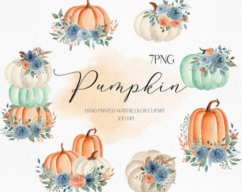 Aquarelle Floral citrouille Clipart automne bouquet aquarelle citrouille Decor citrouille Illustration automne citrouilles