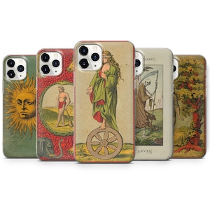 Coque de téléphone avec carte de tarot pour iPhone 15 Pro Max 7,8 Samsung A20/30 S8 S24 S9 S9+, cadeau parfait pour les modèles HUAWEI P30 B5