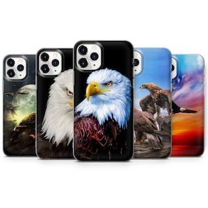 May include: Set of five phone cases featuring different eagle designs. The cases are clear and show a variety of eagle images, including a bald eagle, a golden eagle, and an eagle in flight. The cases are all compatible with iPhone models.