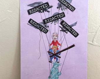 Paquete de 10 postales, Arte de protesta política Trump-Epstein-Plutocracia, Penumbra de títere plutocrático, POSTALES