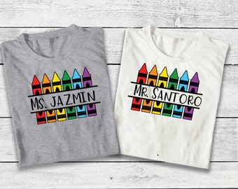 Personalizied Crayon Teacher Shirt, Preschool Teacher, Kindergarten, Elementary