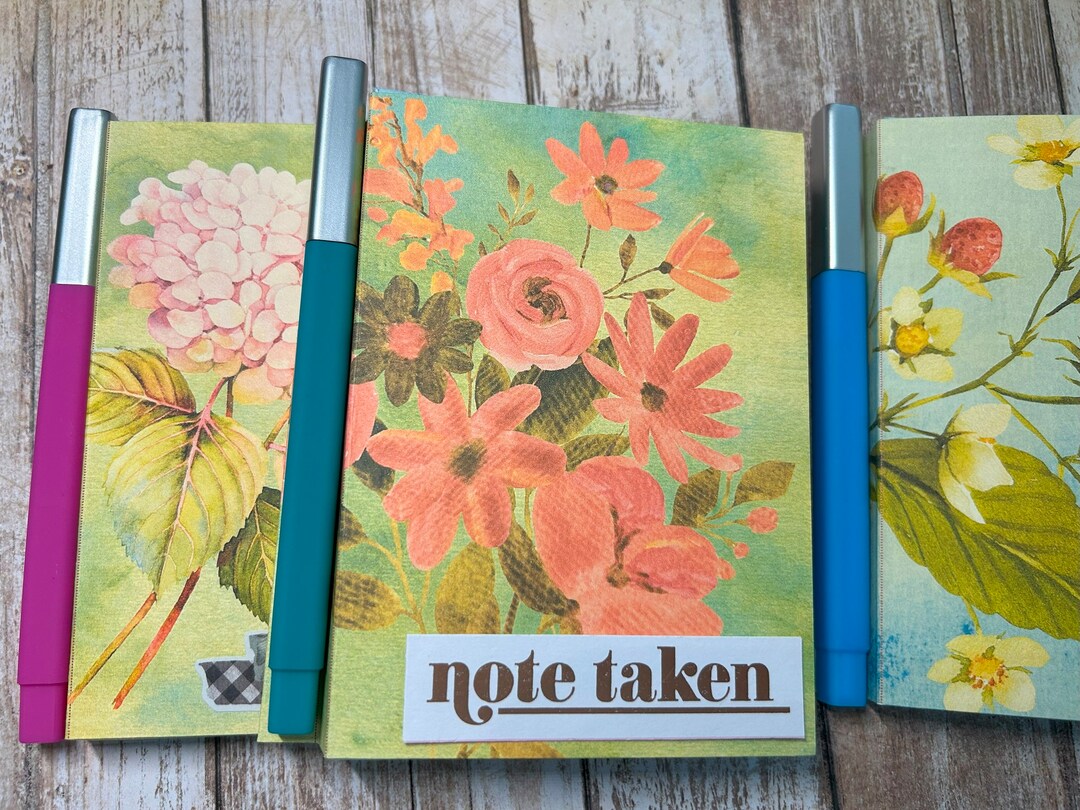 Notepad Holder With Pen for 3.5x5 Notepad Floral Refillable Anytime