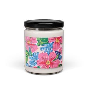 Floral design Scented Candle, Hand-Poured Jar Candle with Vibrant Flower Design , pretty candle, Flower candle, decorative Candle