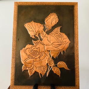 Vintage copper Relief Wall Art with embossed roses in a copper frame, Copper Wall Art, Vintage wall Decor, Copper Relief Art, Rose Artwork