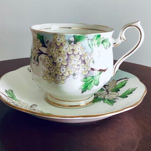 Royal Albert Hawthorne teacup and saucer from Flower of Month Series, Floral Vintage Teacup, English China, Bone China, Elegant Floral China