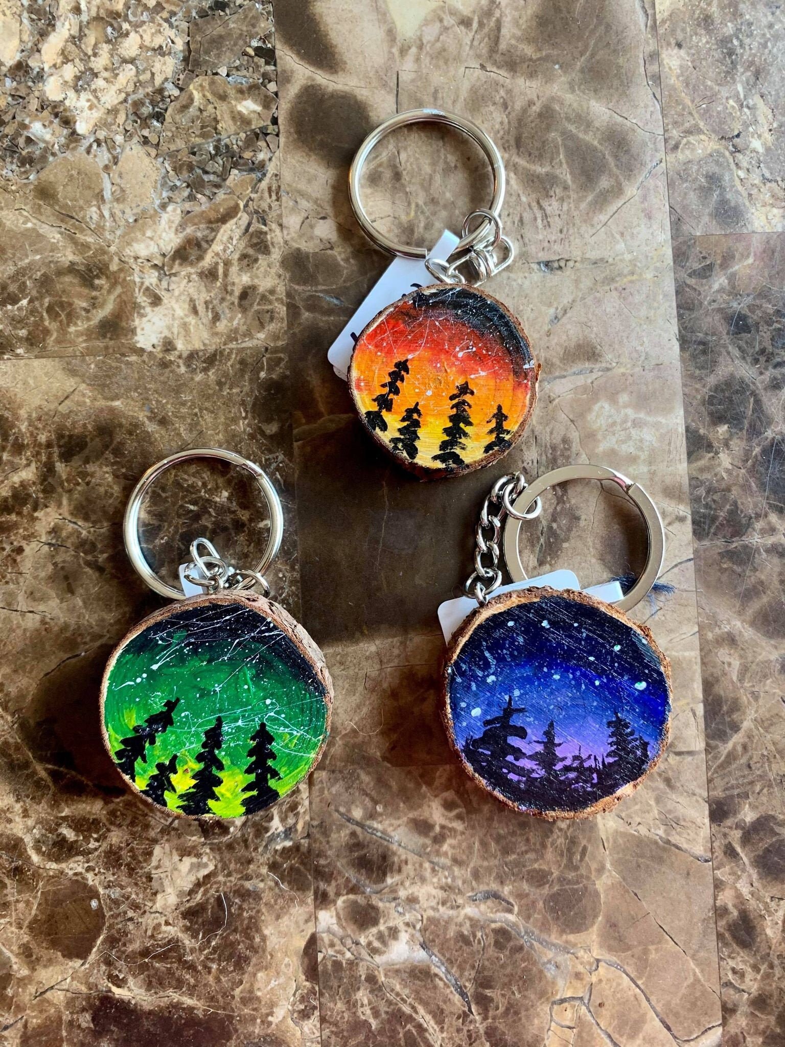 Hand painted keychains painted wood keyrings Etsy