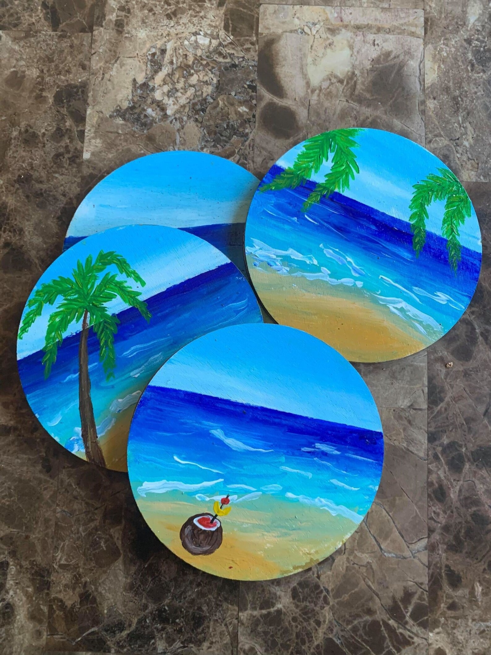 Hand painted beverage coasters beach themed wooden drink Etsy
