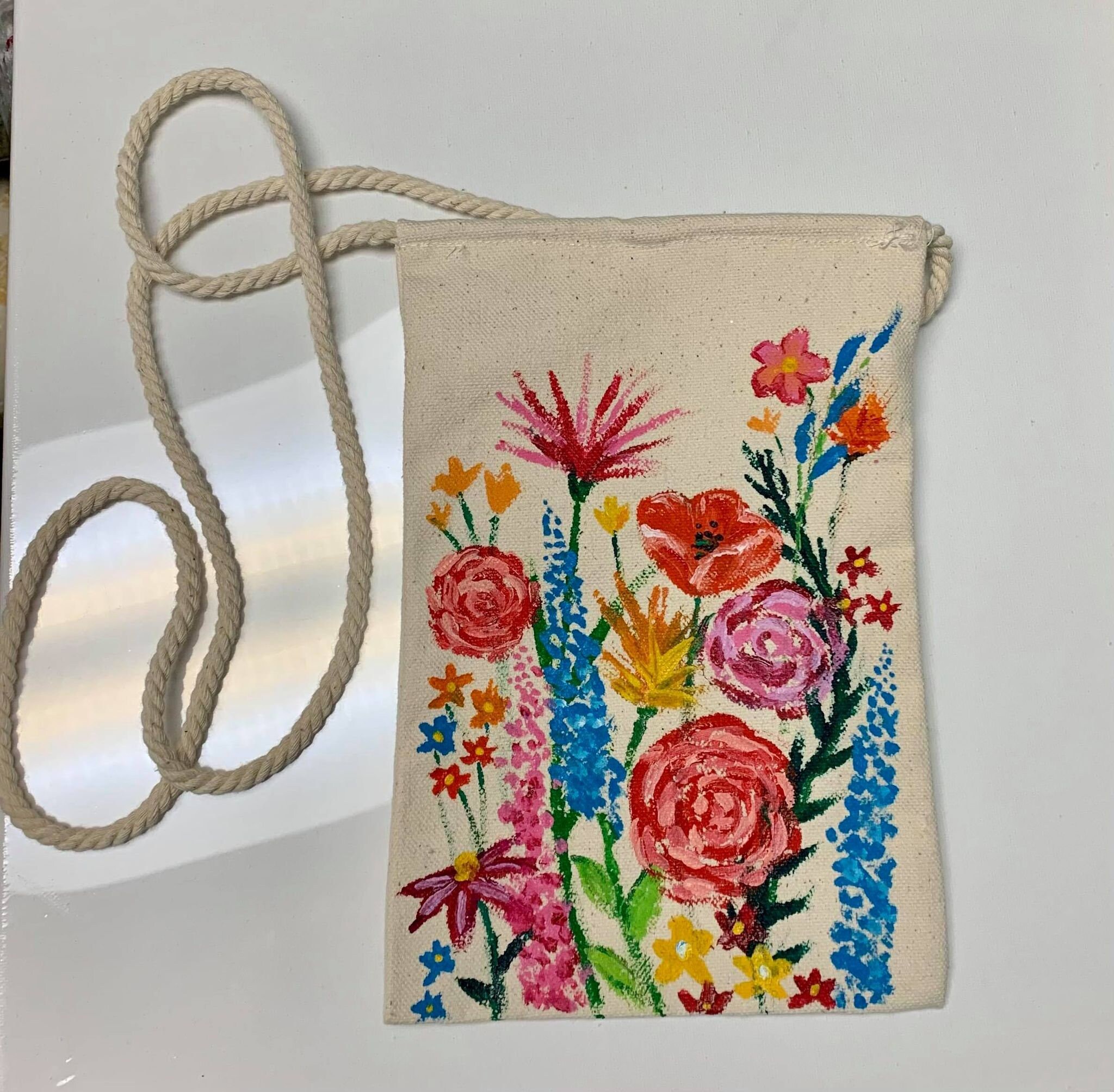 Floral crossbody bag hand painted flower purse artsy beige Etsy