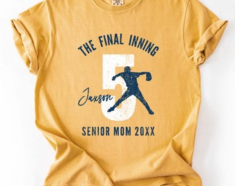 Final Inning Senior Baseball Mom Shirt, Personalized Senior Night Tee, Comfort Colors Tshirt, Custom Name & Number Spirit Wear
