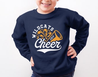Custom Youth Cheer Shirt, Personalized Cheer Shirt, Game Day Cheerleading Hoodie, Retro Cheerleader Sweatshirt, School Team Mascot Shirts