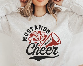 Custom Cheer Mom Shirt, Personalized Cheer Shirt, Game Day Cheerleading Hoodie, Glitter Cheerleader Sweatshirt, School Team Mascot Shirts