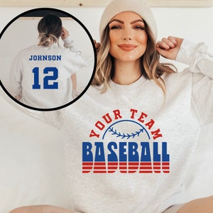 Custom Baseball Mom Shirts, Personalized Baseball Shirt, Game Day Baseball Hoodie, Name and Number Baseball Sweatshirt, Baseball Dad Tshirt