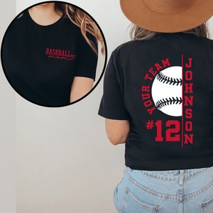 Custom Baseball Mom Shirts, Personalized Baseball Shirt, Game Day Baseball Hoodie, Name and Number Baseball Sweatshirt, Baseball Dad Tshirt